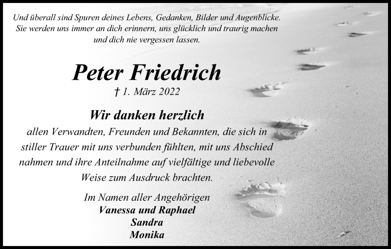  Traueranzeige für Peter Friedrich vom 16.04.2022 aus Kölner Stadt-Anzeiger / Kölnische Rundschau / Express