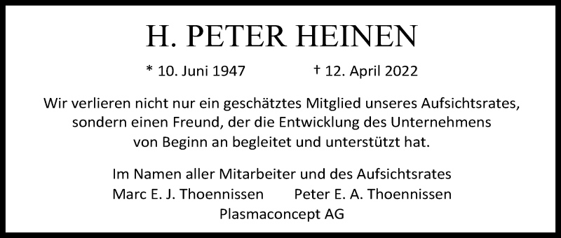  Traueranzeige für Peter Heinen vom 23.04.2022 aus Kölner Stadt-Anzeiger / Kölnische Rundschau / Express