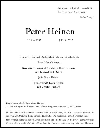 Anzeige von Peter Heinen von Kölner Stadt-Anzeiger / Kölnische Rundschau / Express