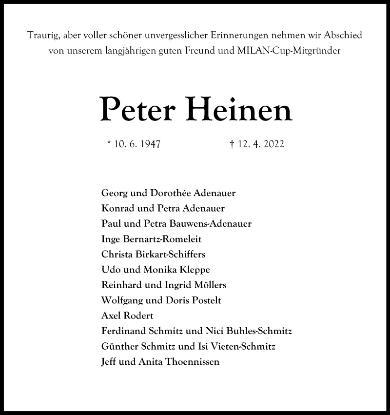  Traueranzeige für Peter Heinen vom 23.04.2022 aus Kölner Stadt-Anzeiger / Kölnische Rundschau / Express