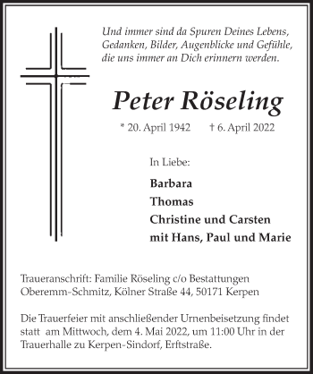 Anzeige von Peter Röseling von  Werbepost 