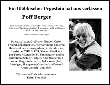 Anzeige von Poff Berger von Kölner Stadt-Anzeiger / Kölnische Rundschau / Express