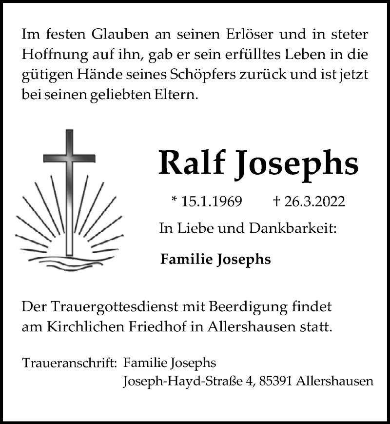  Traueranzeige für Ralf Josephs vom 02.04.2022 aus  Blickpunkt Euskirchen 