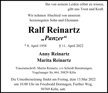 Anzeige von Ralf Reinartz von Kölner Stadt-Anzeiger / Kölnische Rundschau / Express