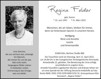 Anzeige von Regina Felder von  EXPRESS - Die Woche 