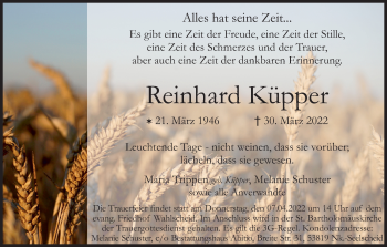 Anzeige von Reinhard Küpper von Kölner Stadt-Anzeiger / Kölnische Rundschau / Express