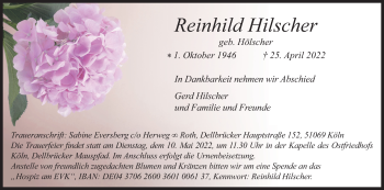 Anzeige von Reinhild Hilscher von Kölner Stadt-Anzeiger / Kölnische Rundschau / Express