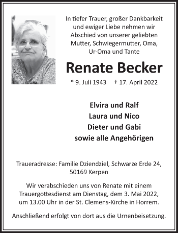 Anzeige von Renate Becker von  Werbepost 