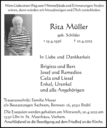 Anzeige von Rita Müller von  Schlossbote/Werbekurier 