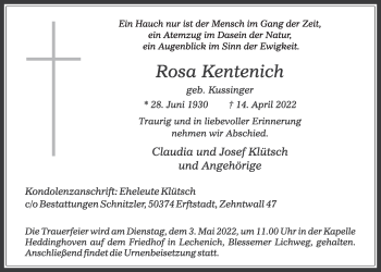 Anzeige von Rosa Kentenich von  Werbepost 