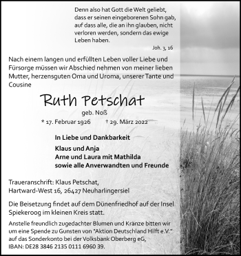 Anzeige von Ruth Petschat von Kölner Stadt-Anzeiger / Kölnische Rundschau / Express