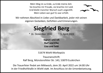 Anzeige von Siegfried Berg von Kölner Stadt-Anzeiger / Kölnische Rundschau / Express
