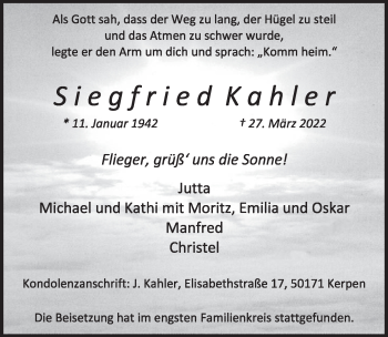 Anzeige von Siegfried Kahler von  Werbepost 