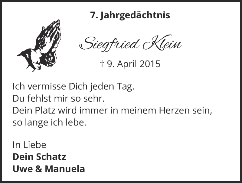  Traueranzeige für Siegfried Klein vom 18.07.2023 aus  EXPRESS - Die Woche 