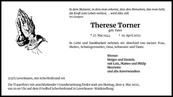 Anzeige von Therese Torner von Kölner Stadt-Anzeiger / Kölnische Rundschau / Express