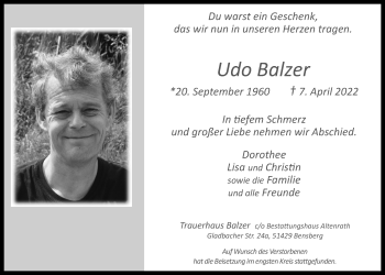 Anzeige von Udo Balzer von  Bergisches Handelsblatt 