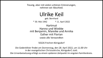 Anzeige von Ulrike Keil von Kölner Stadt-Anzeiger / Kölnische Rundschau / Express