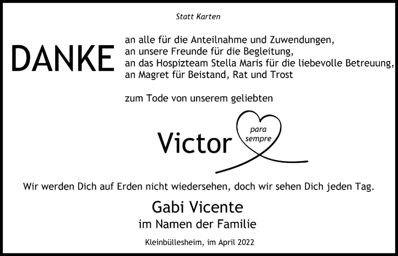  Traueranzeige für Victor  vom 02.04.2022 aus  Blickpunkt Euskirchen 