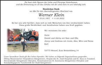 Anzeige von Werner Klein von Kölner Stadt-Anzeiger / Kölnische Rundschau / Express