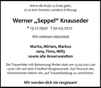 Anzeige von Werner Knauseder von  Anzeigen Echo 