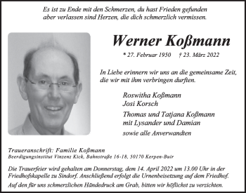 Anzeige von Werner Koßmann von  Werbepost 