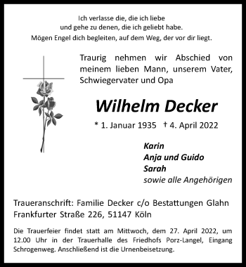 Anzeige von Wilhelm Decker von  EXPRESS - Die Woche 