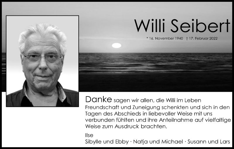  Traueranzeige für Willi Seibert vom 23.04.2022 aus Kölner Stadt-Anzeiger / Kölnische Rundschau / Express