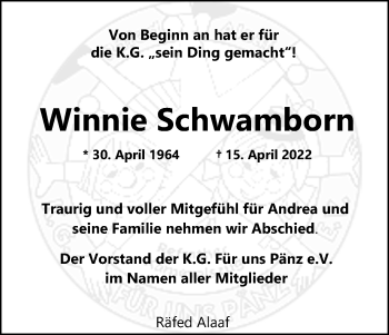 Anzeige von Winnie Schwamborn von Kölner Stadt-Anzeiger / Kölnische Rundschau / Express