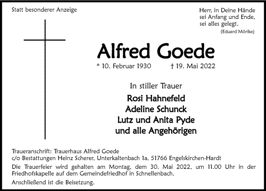 Anzeige von Alfred Goede von  Anzeigen Echo 
