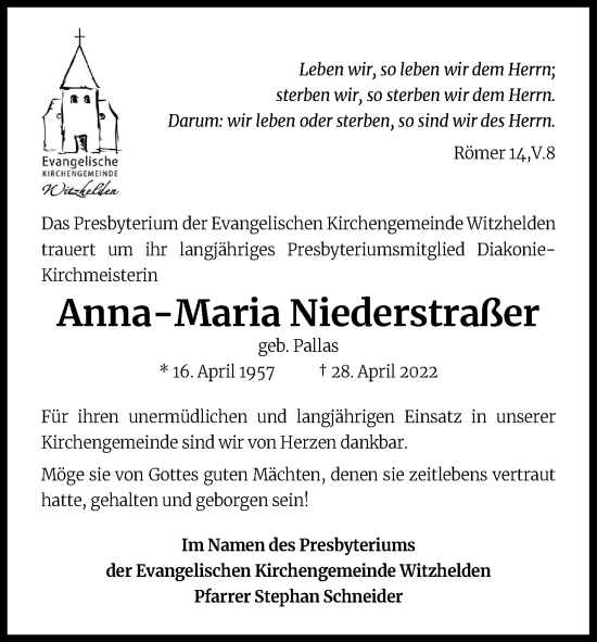 Anzeige von Anna-Maria Niederstraßer von Kölner Stadt-Anzeiger / Kölnische Rundschau / Express
