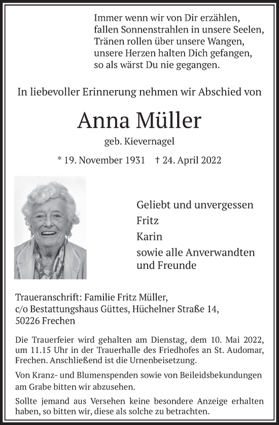 Anzeige von Anna Müller von  Wochenende 