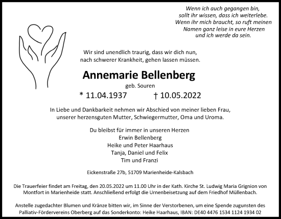 Anzeige von Annemarie Bellenberg von Kölner Stadt-Anzeiger / Kölnische Rundschau / Express