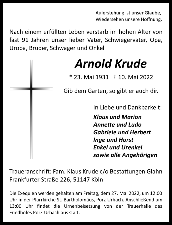 Anzeige von Arnold Krude von  EXPRESS - Die Woche 