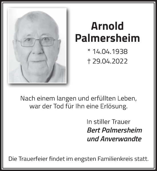Anzeige von Arnold Palmersheim von  Blickpunkt Euskirchen 