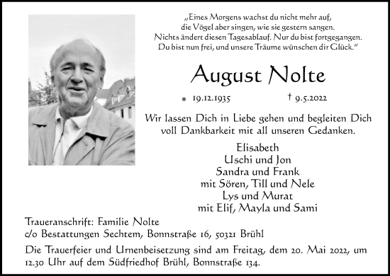 Anzeige von August Nolte von Kölner Stadt-Anzeiger / Kölnische Rundschau / Express