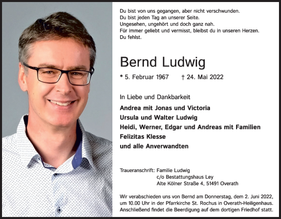 Anzeige von Bernd Ludwig von Kölner Stadt-Anzeiger / Kölnische Rundschau / Express