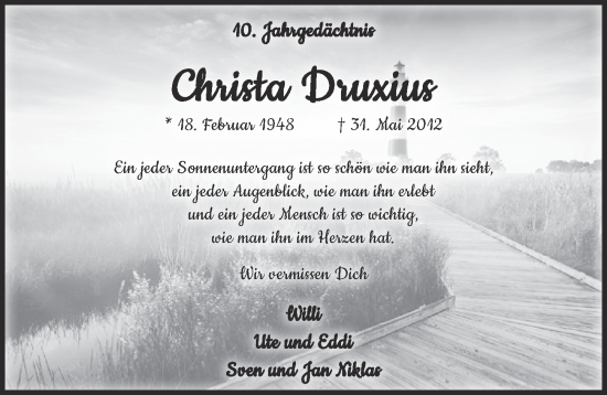 Anzeige von Christa Druxius von  EXPRESS - Die Woche 