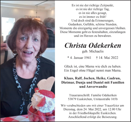 Anzeige von Christa Odekerken von  Blickpunkt Euskirchen 