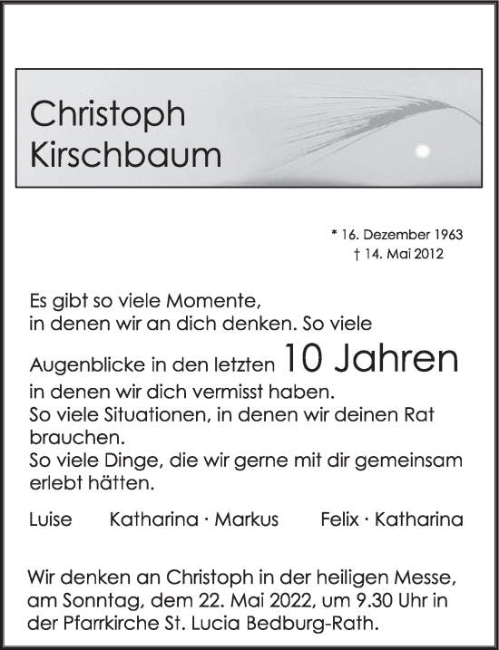 Anzeige von Christoph Kirschbaum von  Werbepost 