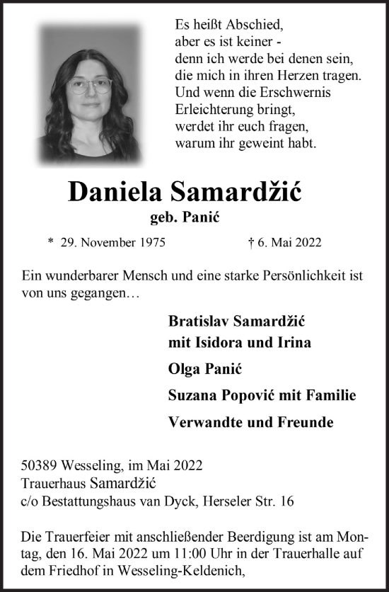 Anzeige von Daniela Samardzic von  Schlossbote/Werbekurier 