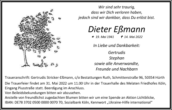 Anzeige von Dieter Eßmann von Kölner Stadt-Anzeiger / Kölnische Rundschau / Express