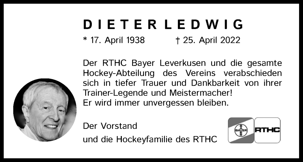  Traueranzeige für Dieter Ledwig vom 07.05.2022 aus Kölner Stadt-Anzeiger / Kölnische Rundschau / Express