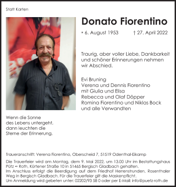 Anzeige von Donato Fiorentino von Kölner Stadt-Anzeiger / Kölnische Rundschau / Express