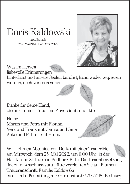 Anzeige von Doris Kaldowski von  Werbepost 