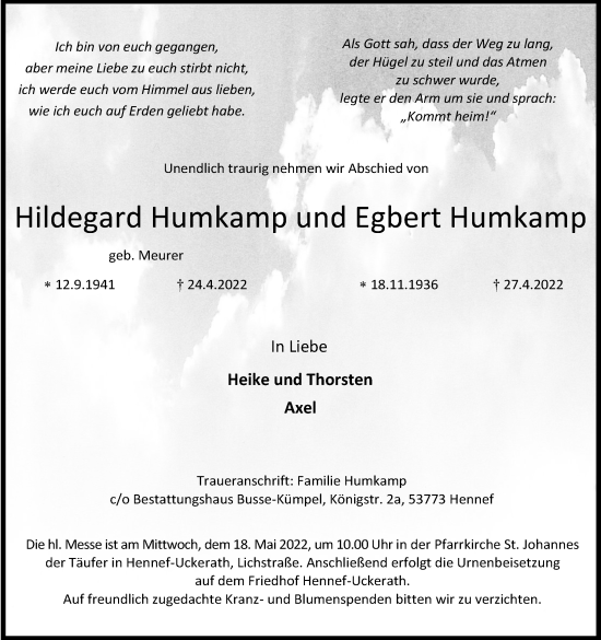 Anzeige von Egbert Humkamp von Kölner Stadt-Anzeiger / Kölnische Rundschau / Express