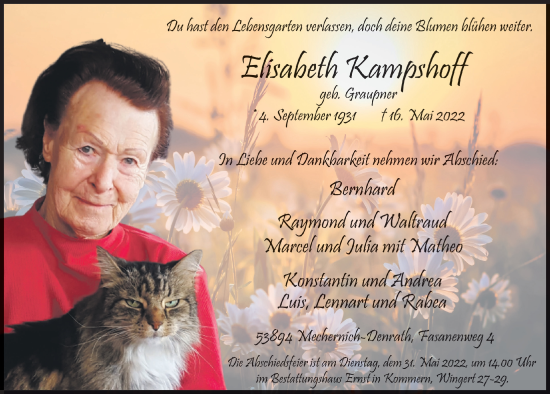 Anzeige von Elisabeth Kampshoff von  Blickpunkt Euskirchen 