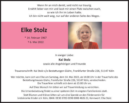 Anzeige von Elke Stolz von Kölner Stadt-Anzeiger / Kölnische Rundschau / Express
