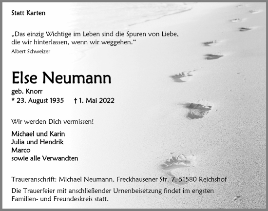 Anzeige von Else Neumann von  Anzeigen Echo 