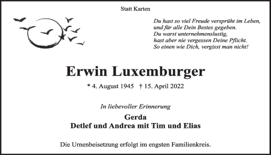 Anzeige von Erwin Luxemburger von  Werbepost 