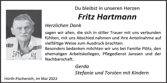 Anzeige von Fritz Hartmann von  Wochenende 